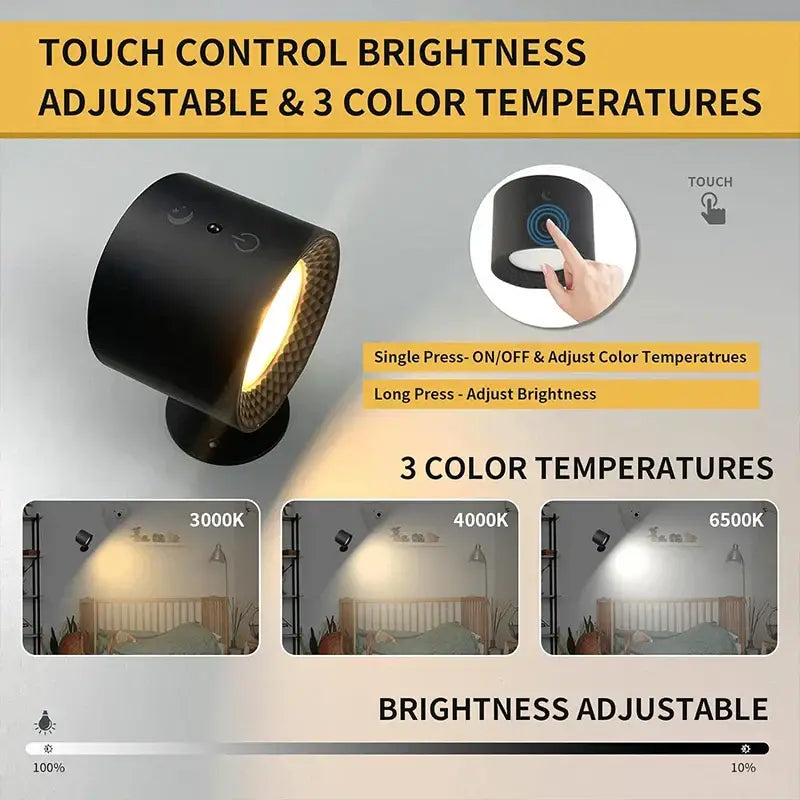 Modern black double head led wall lamp with textured woven metal grille and touch controls for adjustable brightness