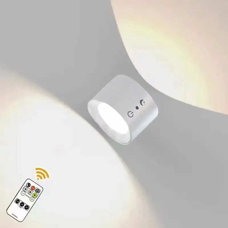 White cylindrical smart led lamp with control buttons and soft glow complementing modern black double head led wall lamp spotlight