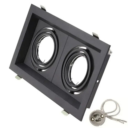 Modern black double ring led recessed ceiling light with two circular sockets and matching base for living room