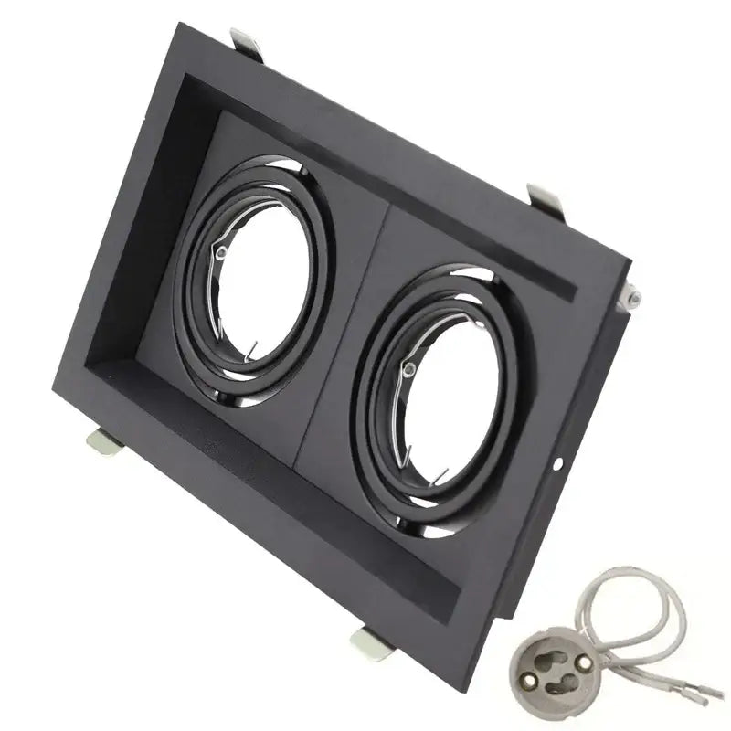 Modern black double ring led recessed ceiling light with two circular sockets and matching base for living room