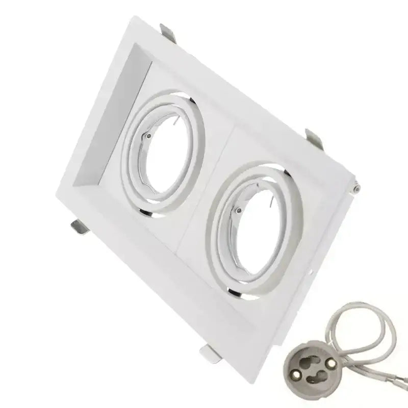 White square recessed ceiling light fixture with double ring led chrome holders for modern living room lighting