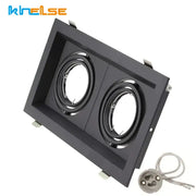 Modern black double ring led recessed ceiling light fixture with two circular lamp holders and matching mounting base