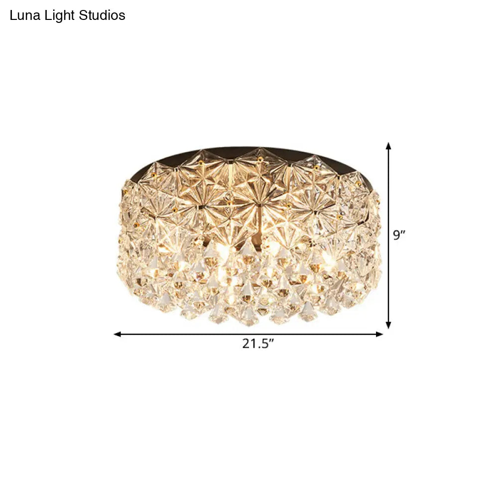 Lámpara de techo moderna DecorBites™ con forma de tambor negro y cristales hexagonales - Montaje empotrado, 45,7 cm/54,6 cm de ancho