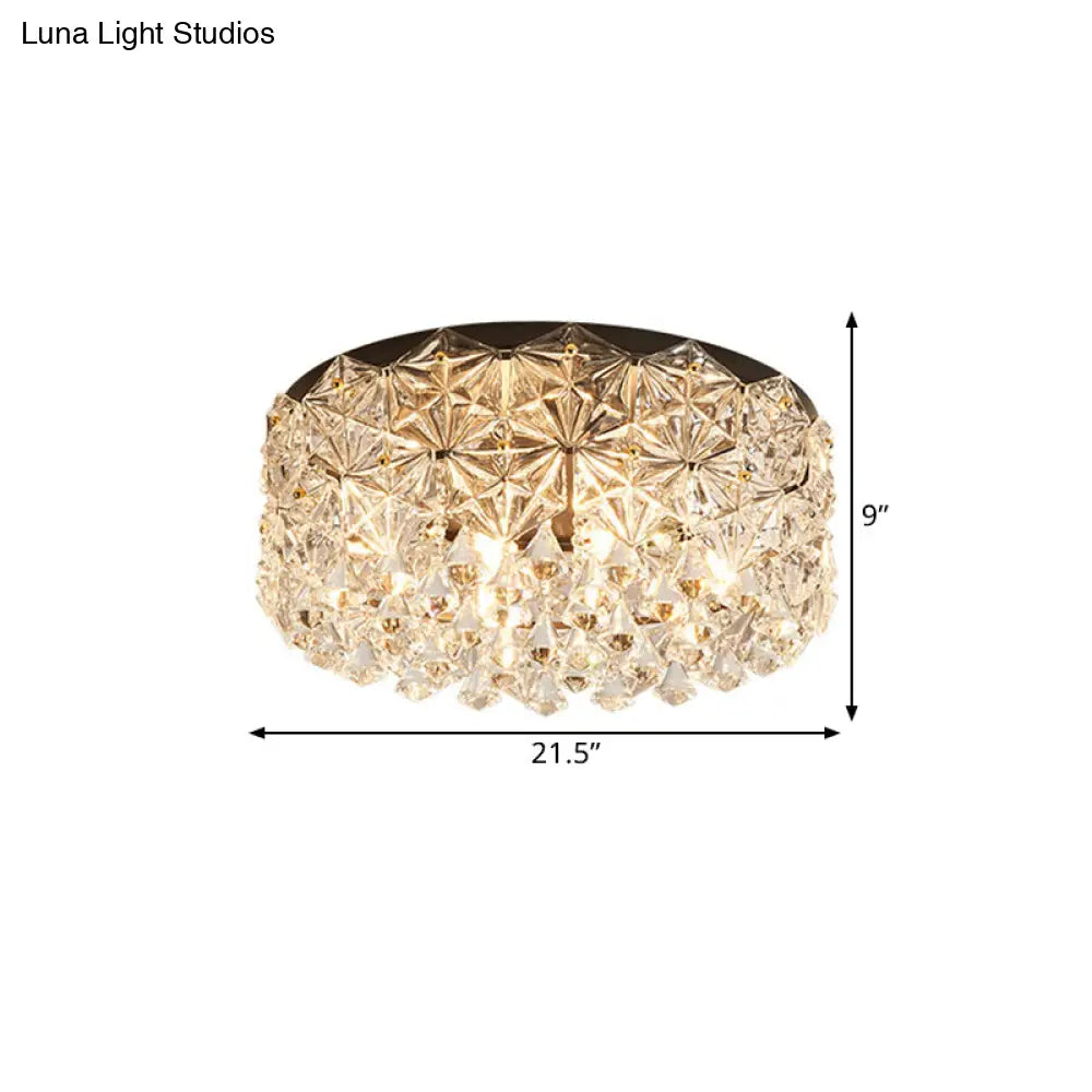 Lámpara de techo moderna DecorBites™ con forma de tambor negro y cristales hexagonales - Montaje empotrado, 45,7 cm/54,6 cm de ancho