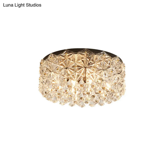 DecorBites™ DecorBites™ Modern Black Drum Ceiling Light Fixture with Hexagon Crystals - Flush Mount Lamp, 18"/21.5" W