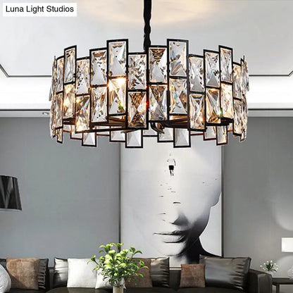 Modern Black Drum Crystal Pendant Light for Living Room - 6-Light Chandelier