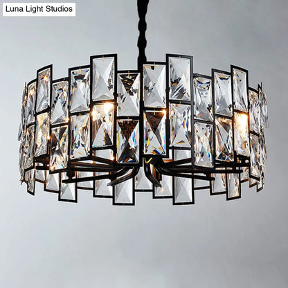 Modern Black Drum Crystal Pendant Light for Living Room - 6-Light Chandelier