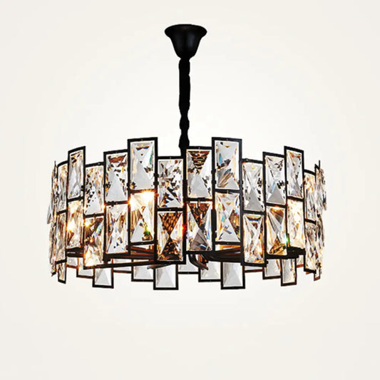 Modern Black Drum Crystal Pendant Light for Living Room - 6-Light Chandelier