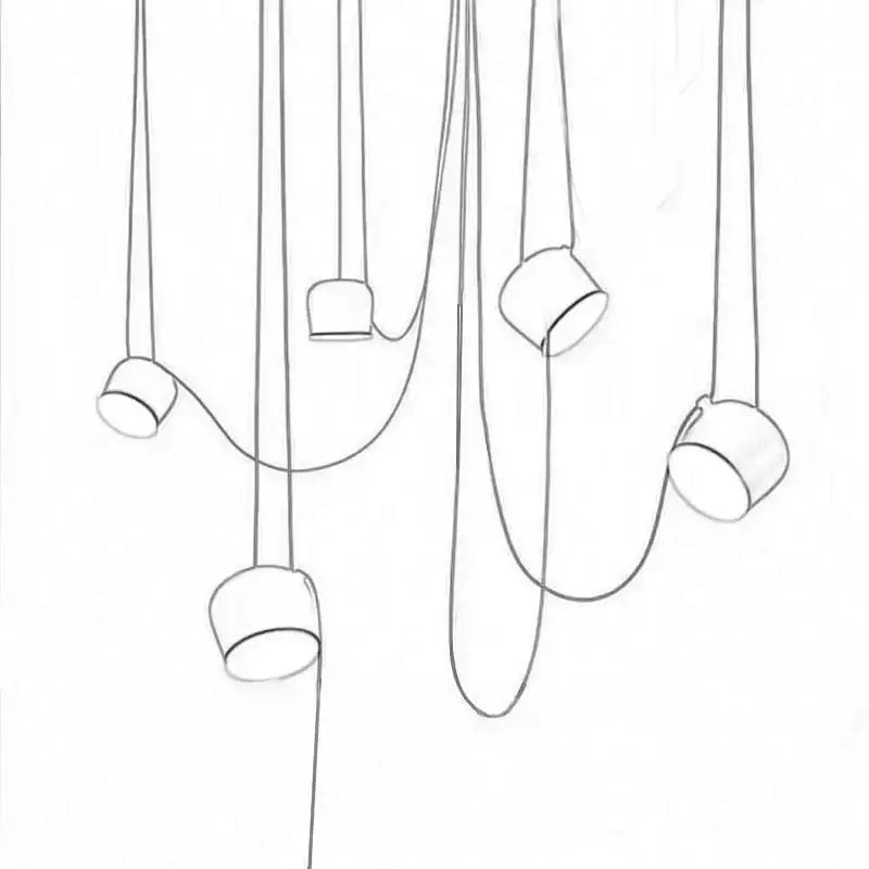 Minimalist line drawing of modern black drum led drum led pendant kitchen ceiling light with cylindrical shades