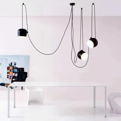 Modern black drum led pendant kitchen ceiling light with black spherical drum led lights and exposed cords decorbites black drum