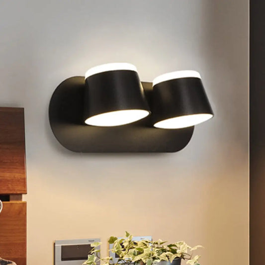 DecorBites™ DecorBites™ Modern Black Drum Wall Sconce with Adjustable 2-Light LED Fixture