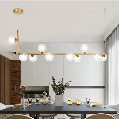 Gold-toned modern pendant dual glass lamp with clear globe bulbs for dining room decorbites glass lamp ceiling chandelier