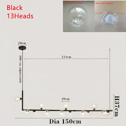 Modern black metal dual glass lamp ceiling chandelier with 13 frosted globe lights for dining room decorbites dual glass