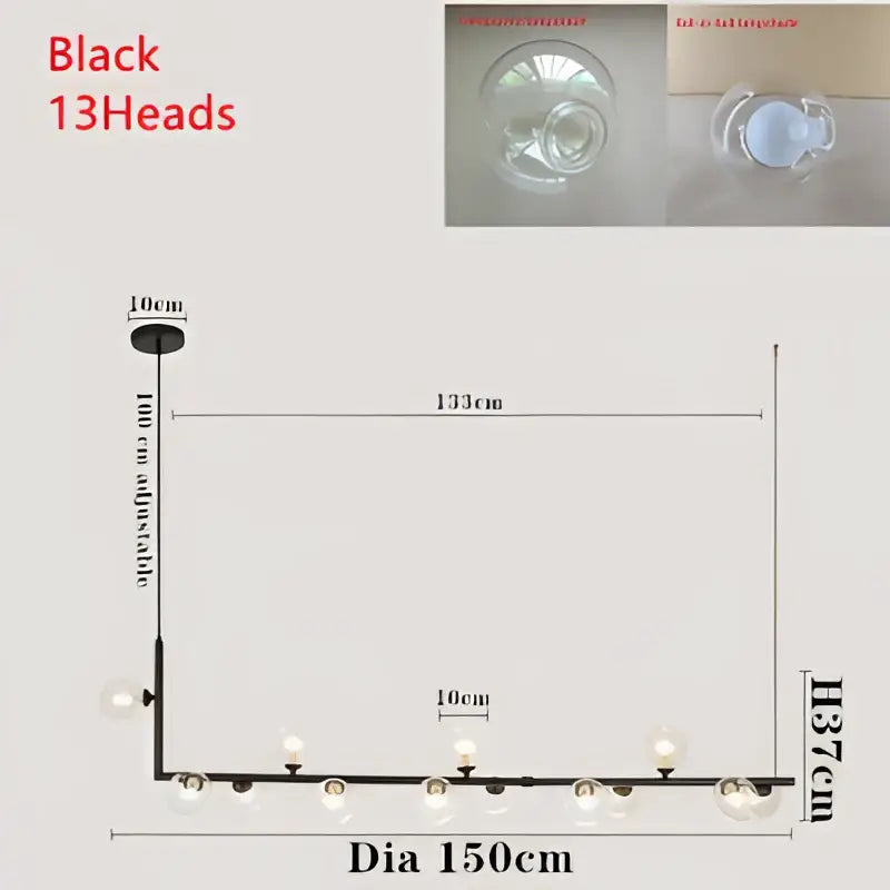 Modern black metal dual glass lamp ceiling chandelier with 13 frosted globe lights for dining room decorbites dual glass