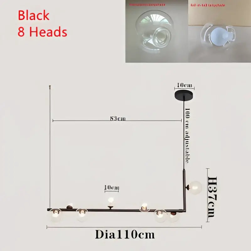 Modern black dual glass lamp ceiling chandelier with eight spherical glass bulbs for dining room decorbites dual glass