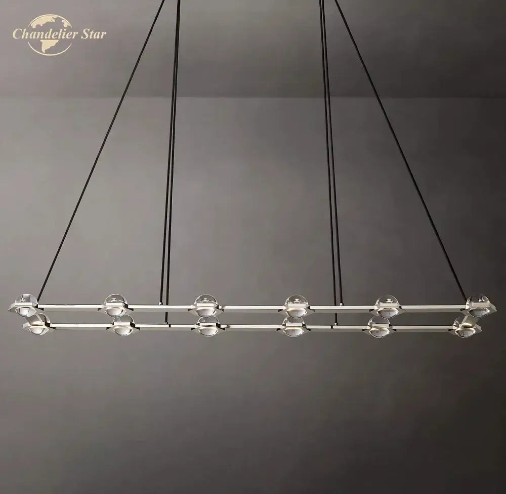 Modern black éclatant crystal chandelier pendant light with chrome frame and glass globes for living room or dining room