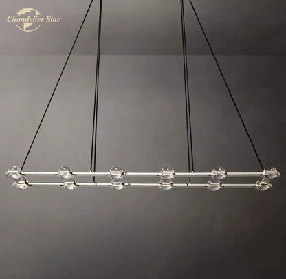 Modern black éclatant crystal chandelier pendant light with chrome frame and glass globes for living room or dining room