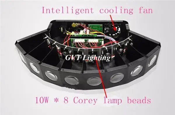 Modern black eight eyes led scanner beam light with eight 10w corey lamp beads and intelligent cooling fan system