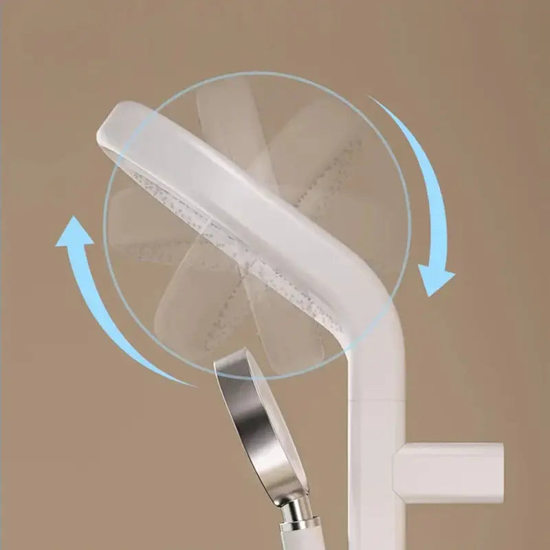 White plastic electric showerhead with sleek curved design and metallic silver handle for showerhead knobs column faucet