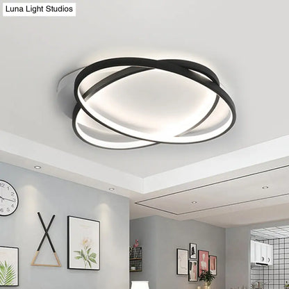 Lámpara de techo DecorBites™ moderna negra con forma de elipse cruzada - Iluminación LED delgada de montaje empotrado para dormitorio - Luz cálida/blanca - 20,5"/25" de ancho