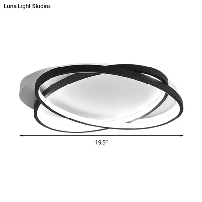Lámpara de techo DecorBites™ moderna negra con forma de elipse cruzada - Iluminación LED delgada de montaje empotrado para dormitorio - Luz cálida/blanca - 20,5"/25" de ancho