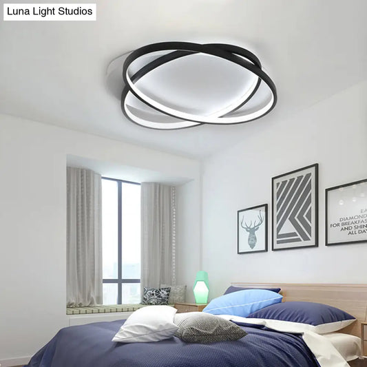 DecorBites™ DecorBites™ Modern Black Ellipse Crossed Ceiling Light - Thin Flush Mount LED Lighting for Bedroom - Warm/White Light - 20.5"/25" W