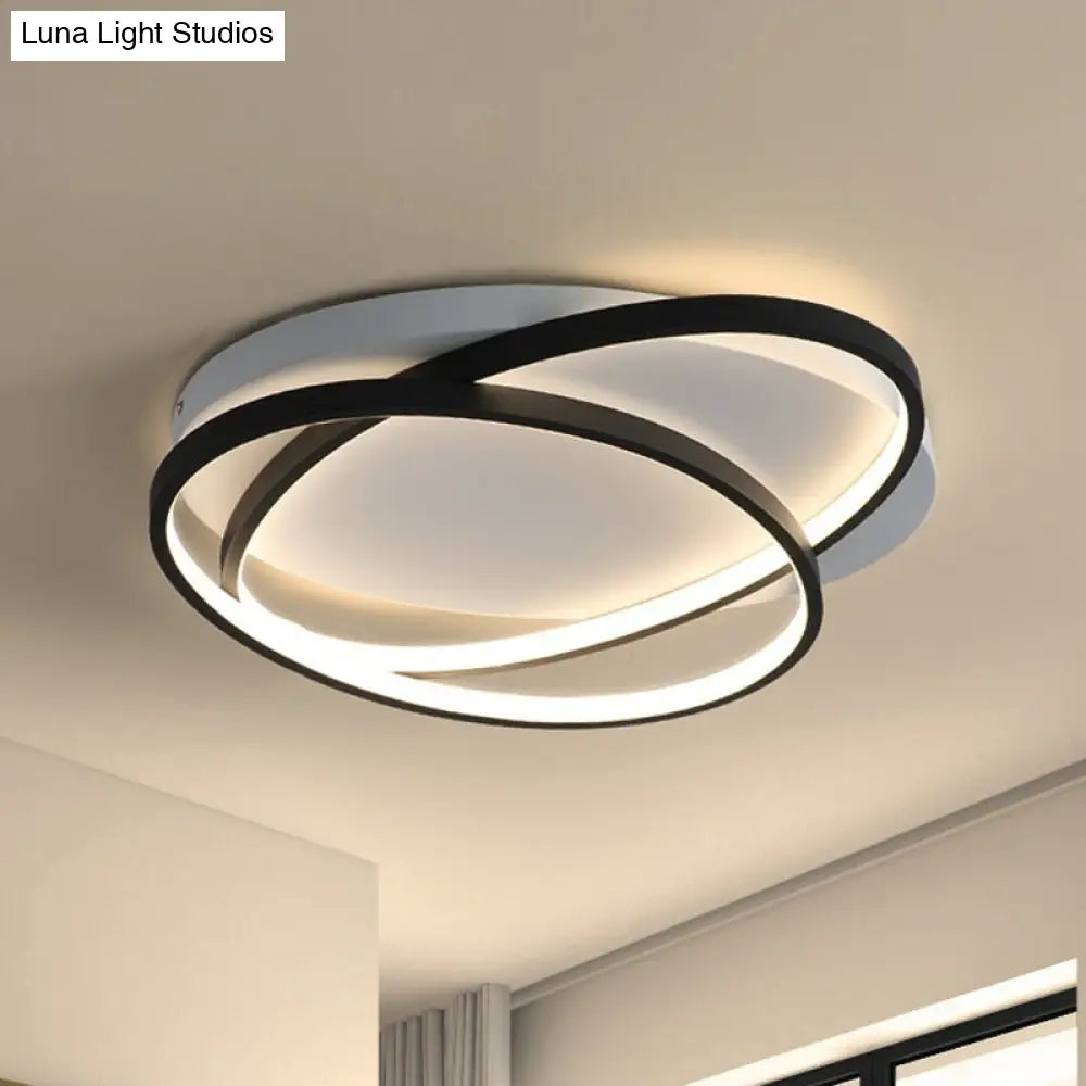 Lámpara de techo DecorBites™ moderna negra con forma de elipse cruzada - Iluminación LED delgada de montaje empotrado para dormitorio - Luz cálida/blanca - 20,5"/25" de ancho