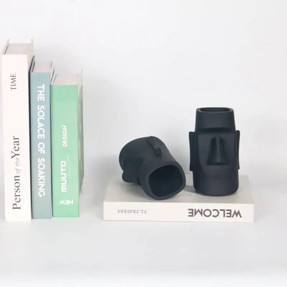 Black matte ceramic vases shaped like stylized faces decorbites desktop organizer for modern bedroom decor