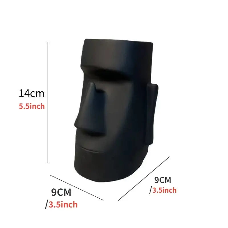 Modern black face desktop organizer resin statue holder featuring a 14cm tall black matte moai head by decorbites desktop organizer