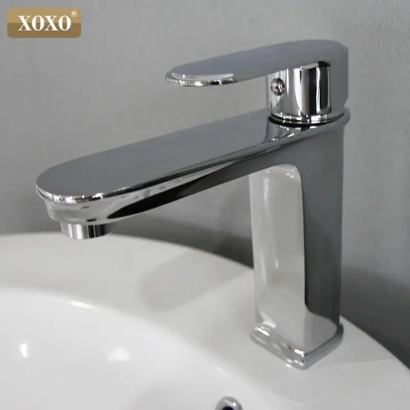 Chrome-finished xoxo brand basin faucet with sleek modern design in decorbites black finish brass for bathroom use