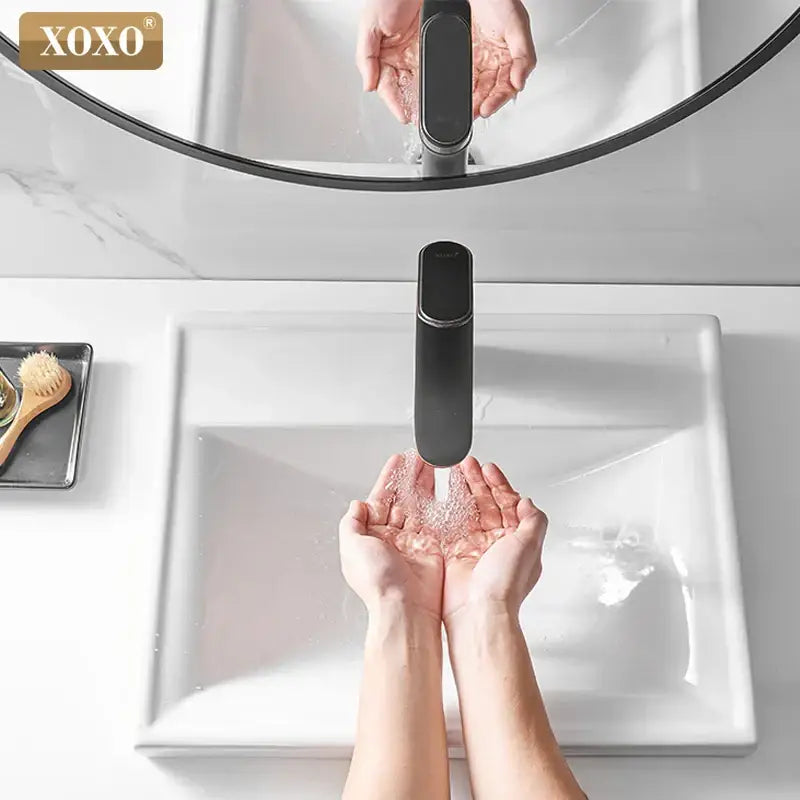 Modern black finish brass basin faucet decorbites black finish with sleek matte xoxo brand design for bathroom mixer