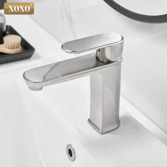 Modern black finish brass basin faucet by Decorbites with polished chrome single-handle stainless steel design