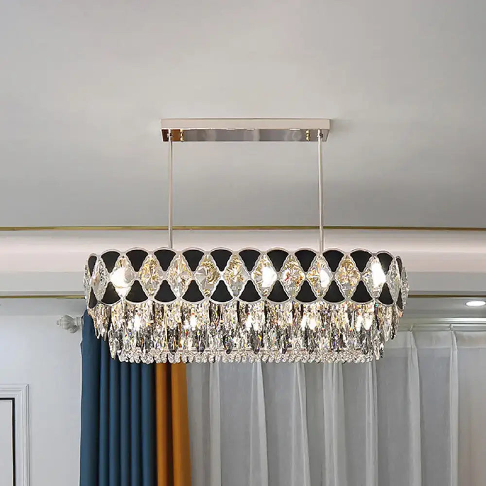 DecorBites™ modern black finish oval island chandelier with sleek chrome frame crystal finish 220v-240v 110v-120v