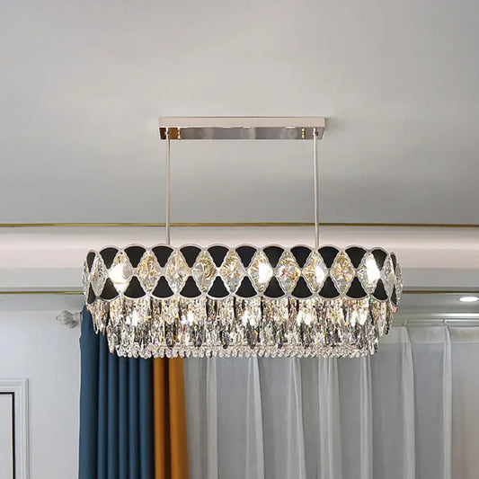 DecorBites™ modern black finish oval island chandelier with sleek chrome frame crystal finish 220v-240v 110v-120v