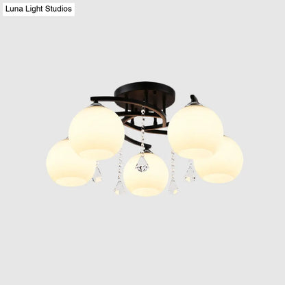 DecorBites™ DecorBites™ Modern Black Finish Sphere Semi Flush Lamp with Cream Glass - 5-Bulb Spiral Flush Mount Lighting Fixture