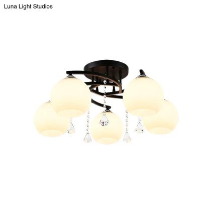 DecorBites™ DecorBites™ Modern Black Finish Sphere Semi Flush Lamp with Cream Glass - 5-Bulb Spiral Flush Mount Lighting Fixture