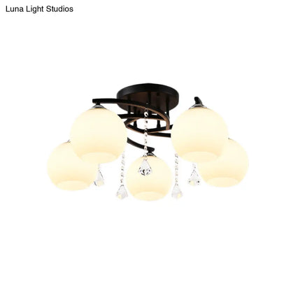 DecorBites™ DecorBites™ Modern Black Finish Sphere Semi Flush Lamp with Cream Glass - 5-Bulb Spiral Flush Mount Lighting Fixture