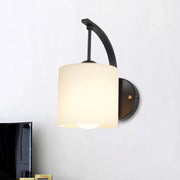 Modern black finish wall lamp with frosted off-white cylindrical glass shade for bedroom 220v-240v 110v-120v use