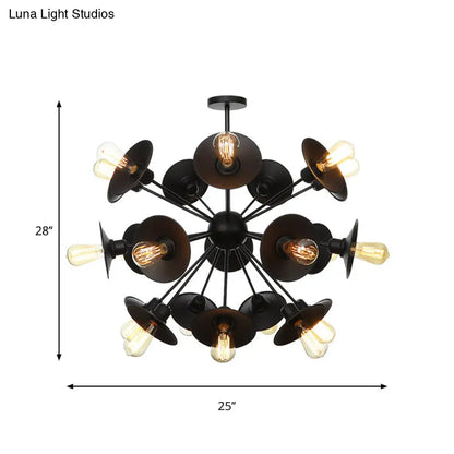 Modern Black Flare Shade Chandelier with Sputnik Design - 9/12/15 Light Fixture for Living Room Ceiling