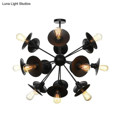 Modern Black Flare Shade Chandelier with Sputnik Design - 9/12/15 Light Fixture for Living Room Ceiling