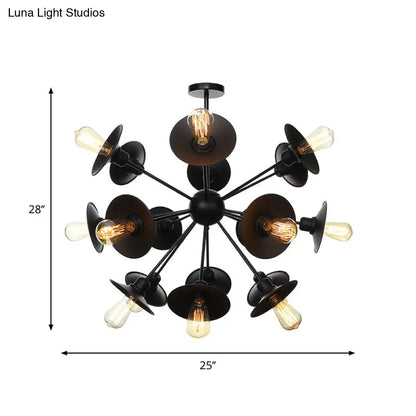 Modern Black Flare Shade Chandelier with Sputnik Design - 9/12/15 Light Fixture for Living Room Ceiling