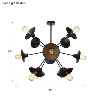 Modern Black Flare Shade Chandelier with Sputnik Design - 9/12/15 Light Fixture for Living Room Ceiling