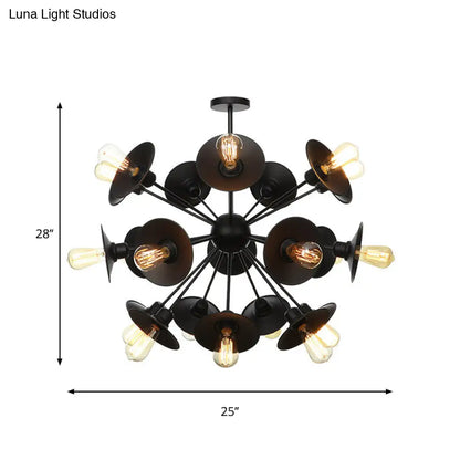 Modern Black Flare Shade Chandelier with Sputnik Design - 9/12/15 Light Fixture for Living Room Ceiling