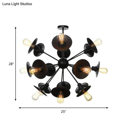 Modern Black Flare Shade Chandelier with Sputnik Design - 9/12/15 Light Fixture for Living Room Ceiling