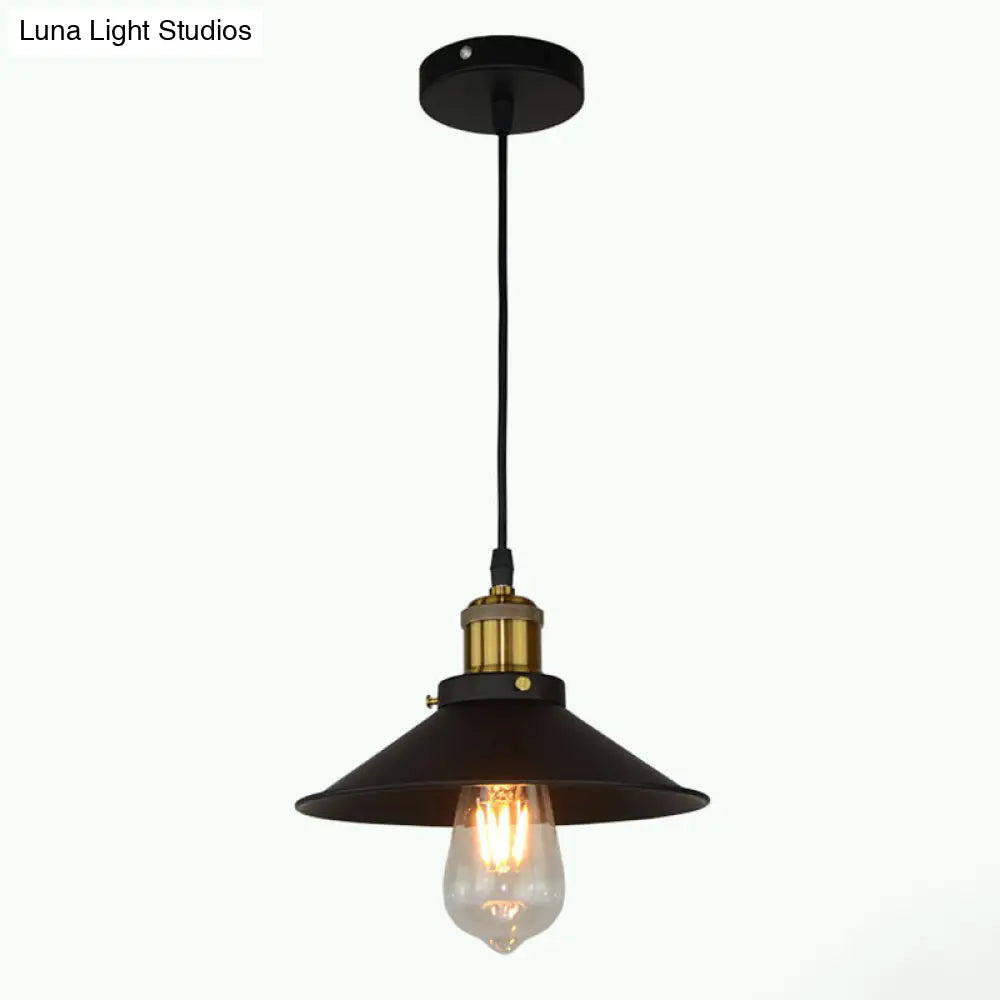 Modern Black Flared Shade Hanging Light with Metallic Finish - Restaurant Pendant Light Fixture (1 Bulb)