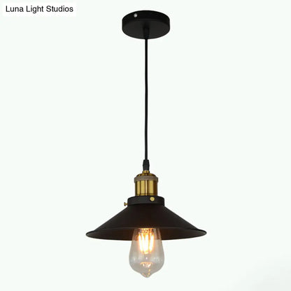 Modern Black Flared Shade Hanging Light with Metallic Finish - Restaurant Pendant Light Fixture (1 Bulb)