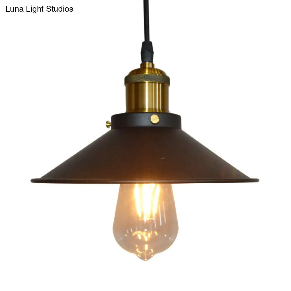 Modern Black Flared Shade Hanging Light with Metallic Finish - Restaurant Pendant Light Fixture (1 Bulb)