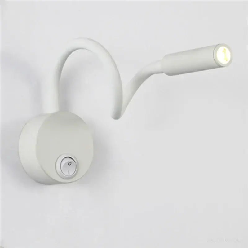 White decorbites led wall reading lamp with flexible gooseneck arm and illuminated led head for bedroom use