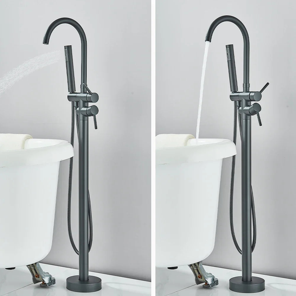 Modern Black Floor Mounted Tub Faucet