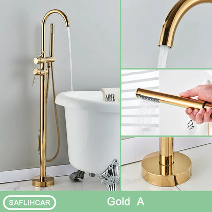 Modern Black Floor Mounted Tub Faucet - Gold / GERMANY